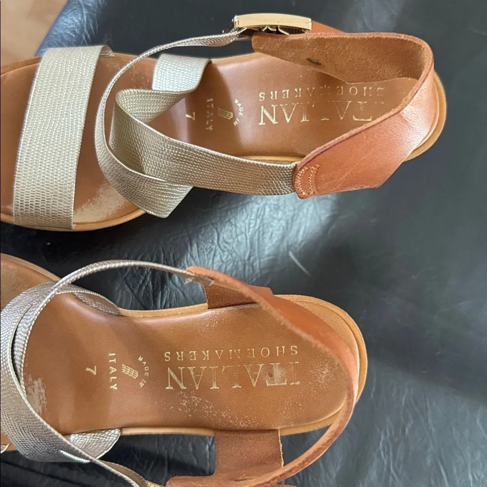 Italian Shoemakers Metallic Gold and Tan Wedge Sandals